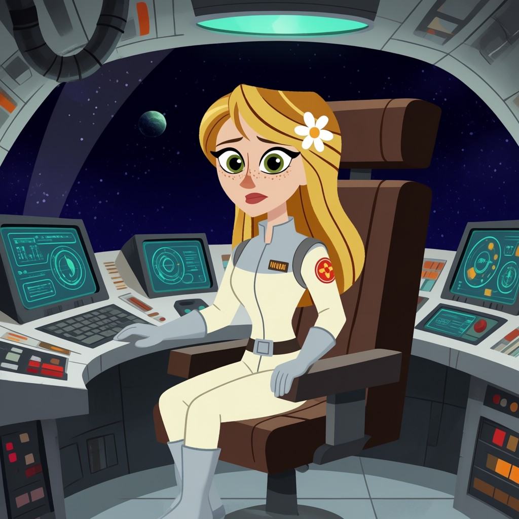 A woman in a spaceship cockpit,  machinery,  jumpsuit on Tensor.Art
