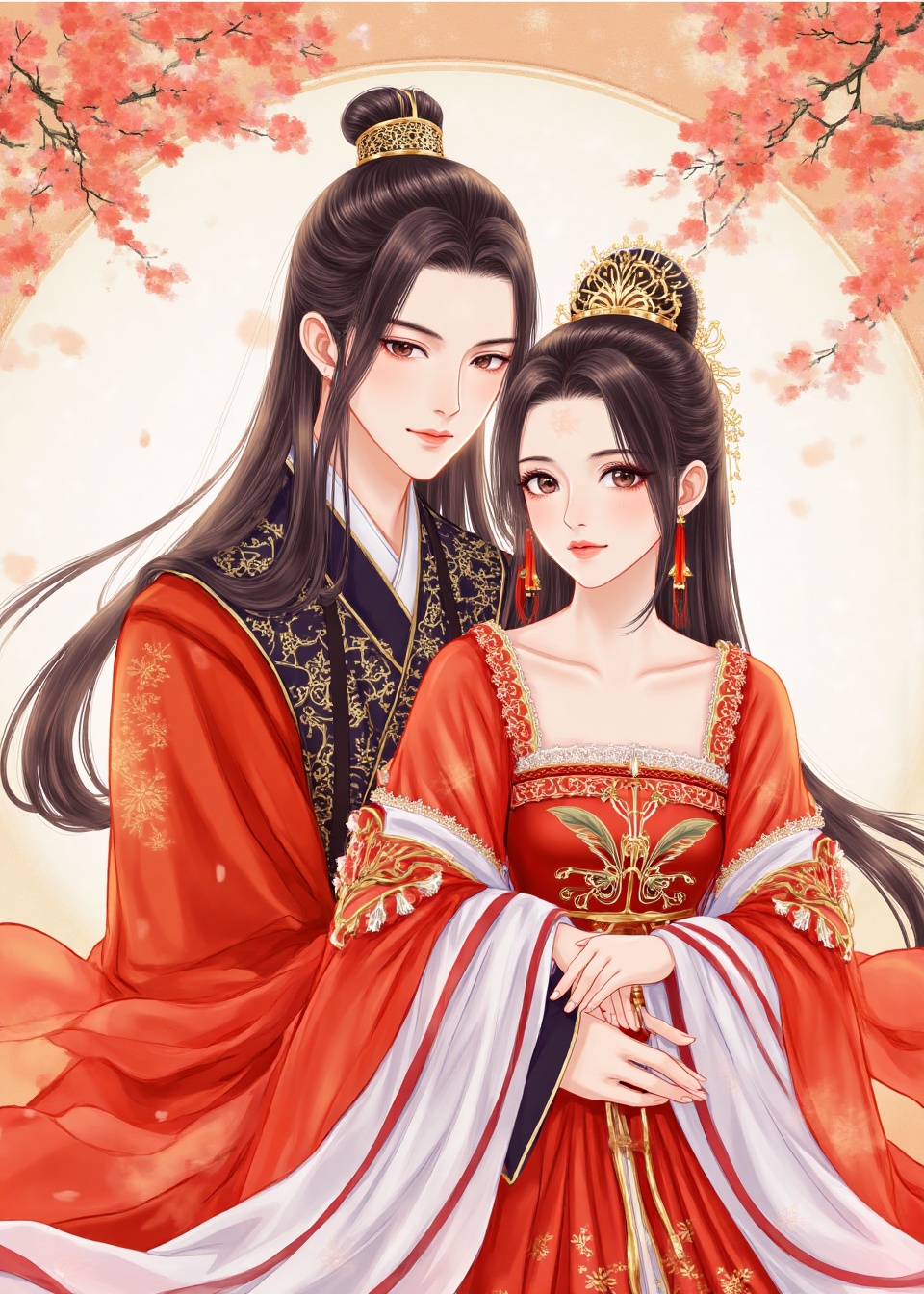 hanfu,1 boy,1 girl,embrace,