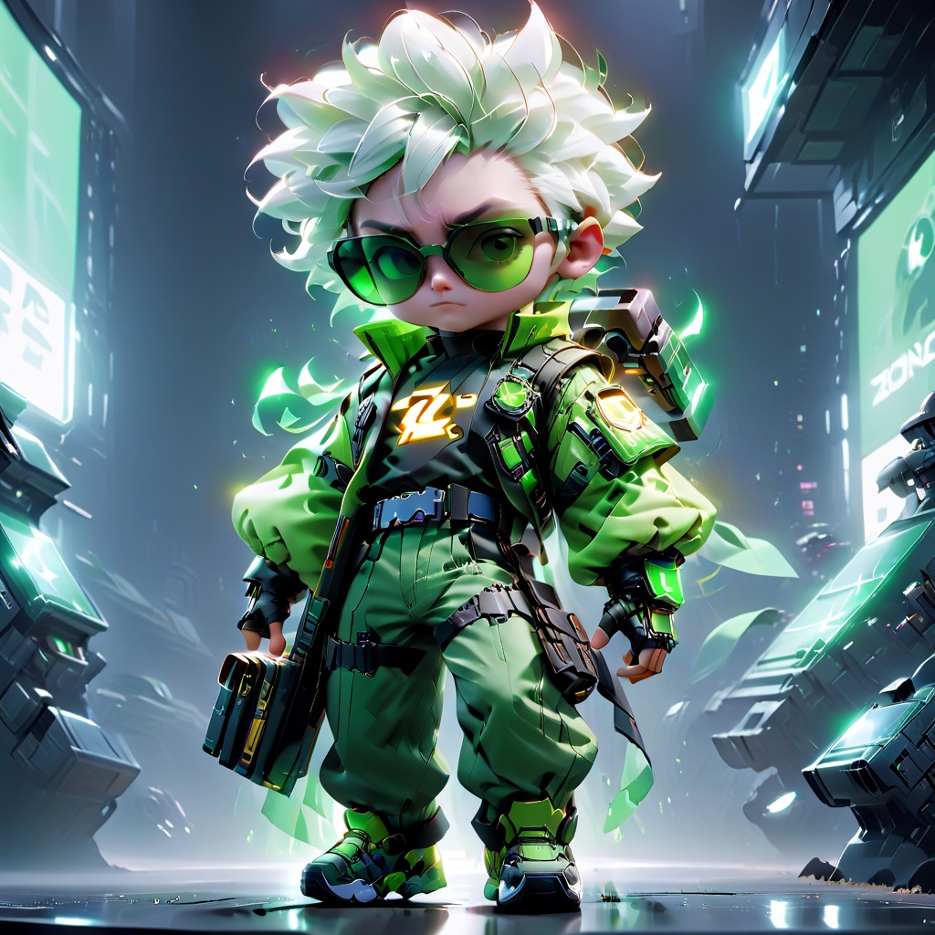 zotac,(("Marvel ZOTAC"(Wordmark: 1.9))) (Movie "ZOTAC" splashscreen: 1.5), Pixar, 1 boy, over 20 years, (Run: 1.5) (Full body), (White, Green, Black Combo: 1.5) (White-haired boy: 1.2), (White Mecha Set: 1.5), (Green Pants: 1.5), (Black Shoes: 1.5), (Black Belt: 1.2), (Green Sunglasses: 1.2), Sci-Fi, Ultra-Fine Parts, Super Realistic, Sharp Shots, Cinematic Lighting, Cinematic Action, (Cyberpunk: 1.4)