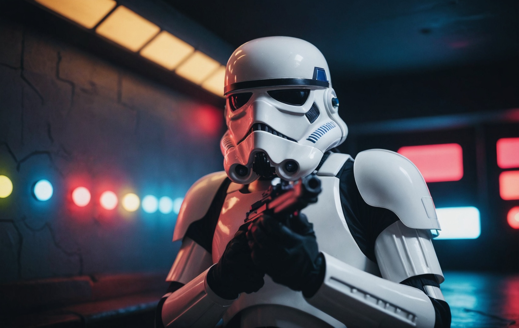 cinematic film still,  Storm Trooper,  colored lights on Tensor.Art