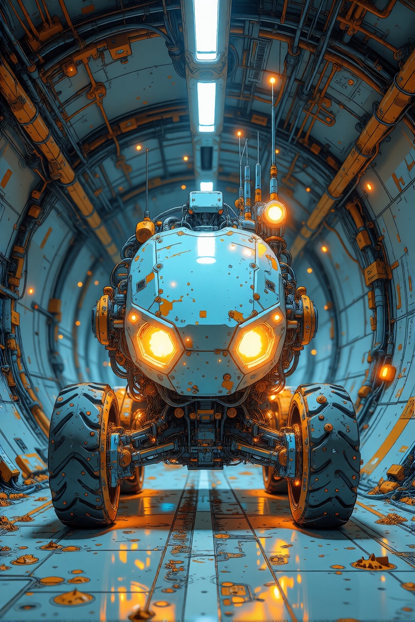 a robotic vehicle in a tunnel,  YFGFutureBlue style on Tensor.Art