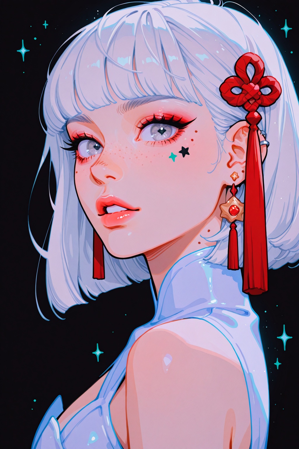 1girl,  solo,  black background on Tensor.Art