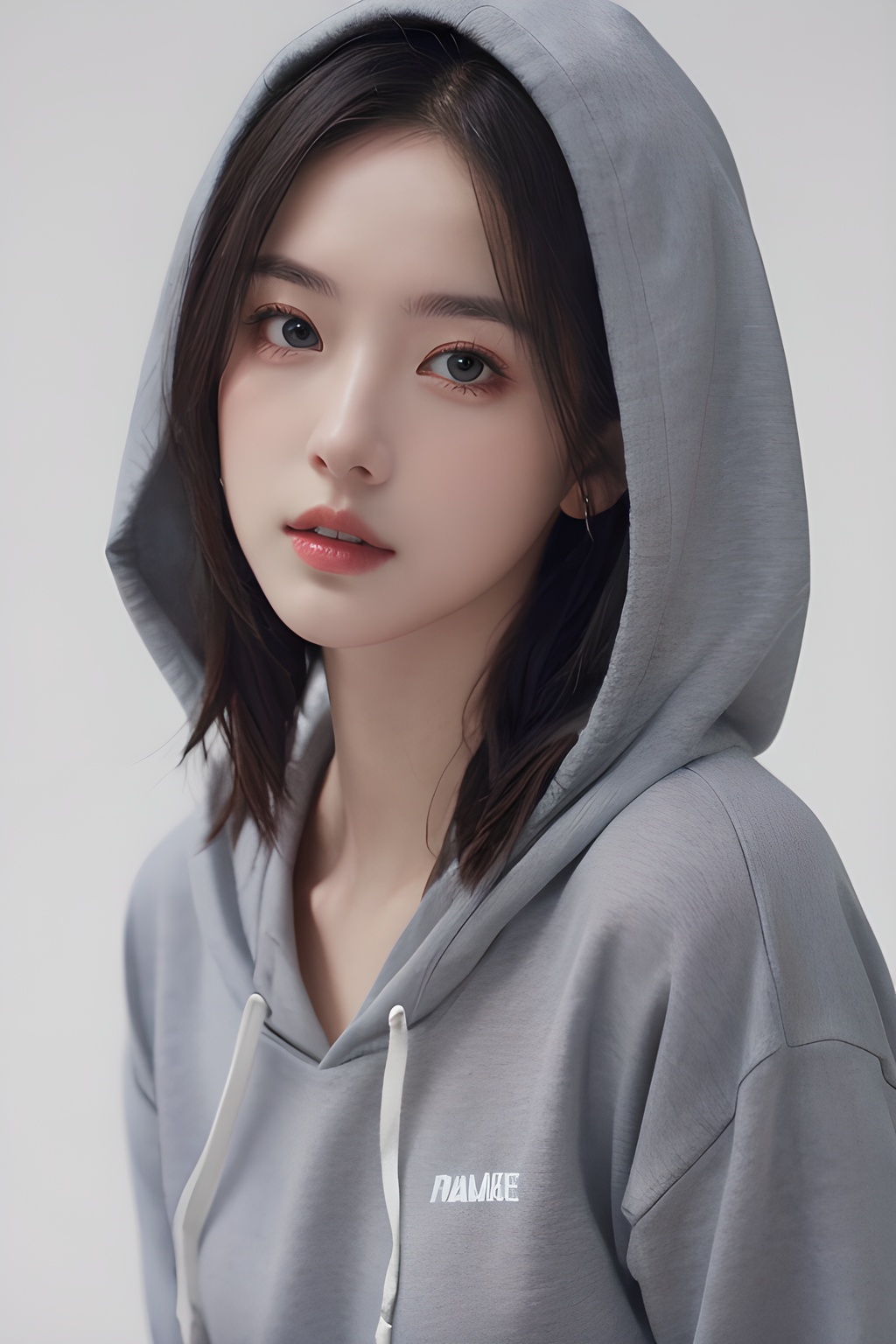 <lora:0810_07:0.7>,simple background,hoodie,, 1girl,realistic,masterpiece, best quality, photorealistic, HDR,detail