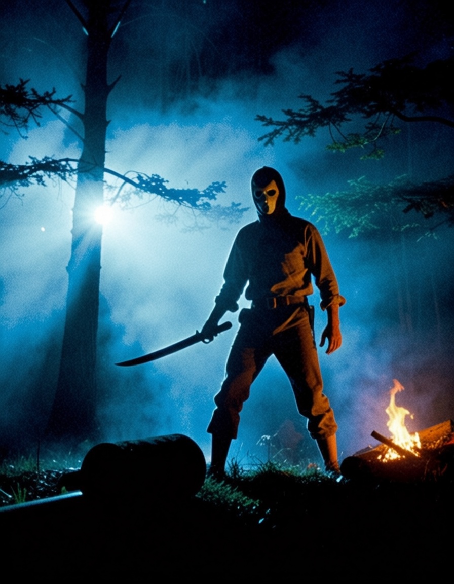 masked killer in the forest at dawn,  looking menacingly with a machete in his hand SuspiriaStyle on Tensor.Art