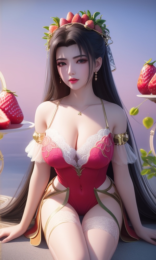 (,1girl, ,best quality, ),looking at viewer, <lora:404-DA-仙逆-凤栾:0.8> ,, ,masterpiece, (( , )),ultra realistic 8k cg, ,tamari \(flawless\),   ,cleavage,strawberry blossoms,lace , (()), (),