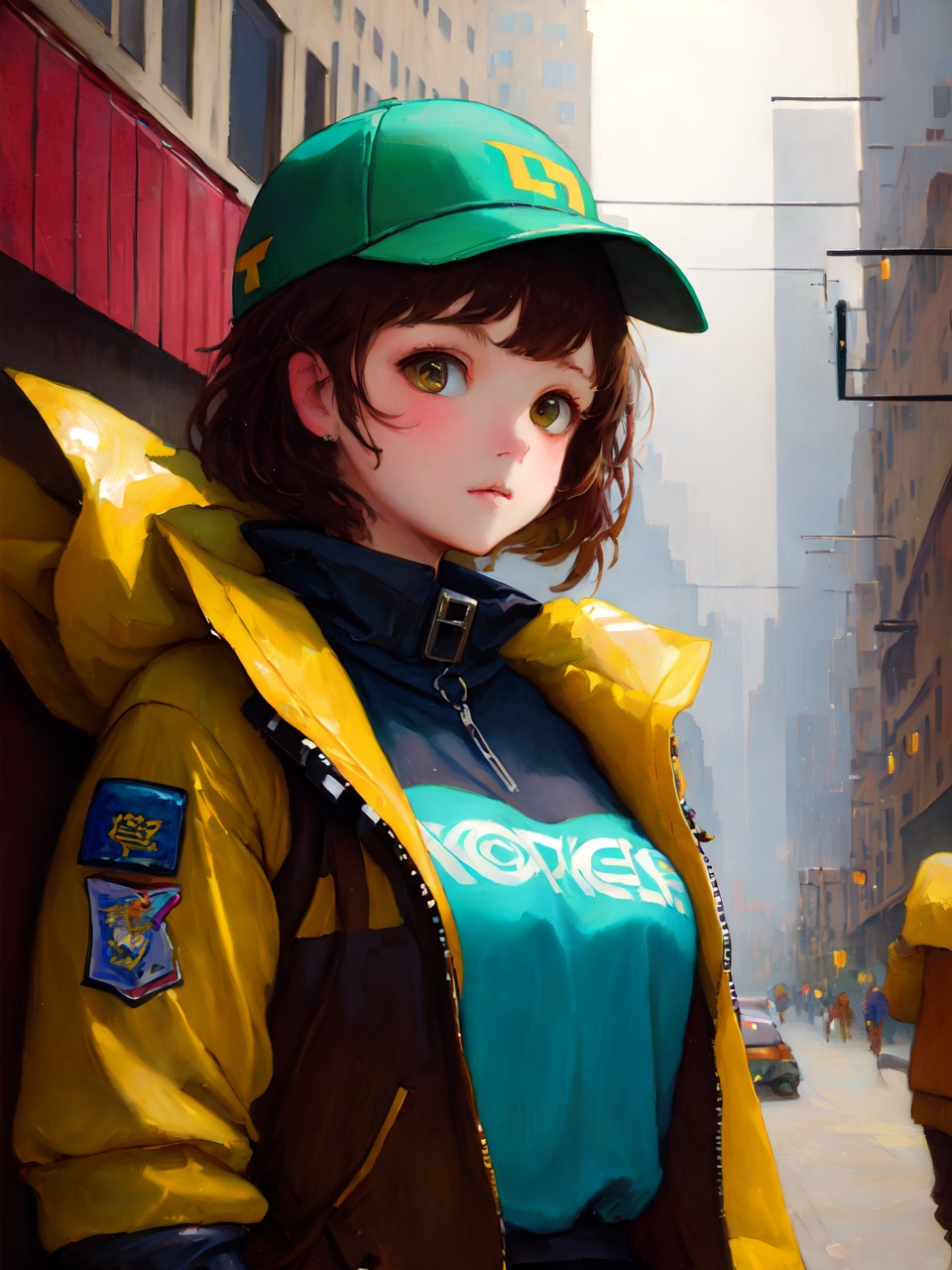 Oil_Painting, cute 1girl wearing cyberpunk uniform <lora:oilPaintingLoraPastel_pudding10:1>
