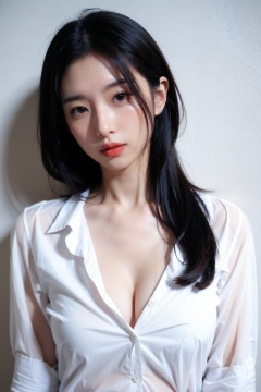 1girl,moyou,upper body,(white shirt:1.1),unbuttoned,