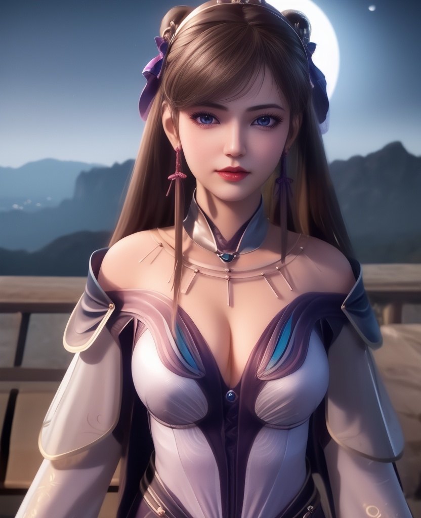 <lora:561-DA-炼气十万年-孔炎:0.8>(,1girl, ,best quality, ),looking at viewer,masterpiece, (( , )),, realistic,science fiction,mole, ultra realistic 8k cg, full moon, (cleavage), (),