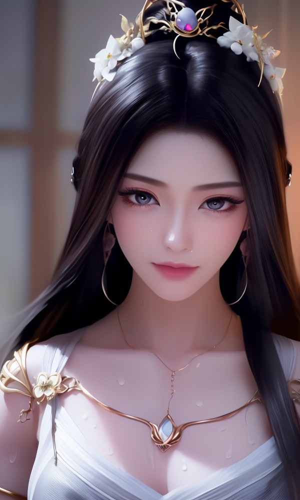 (,1girl, ,best quality, ),looking at viewer, <lora:395-DA-凡人修仙传-紫灵:0.8> ,,ultra detailed background,ultra detailed background,ultra realistic 8k cg,  ,masterpiece, (( , )), ultra realistic 8k cg, ,tamari \(flawless\),  crying with eyes open,    ,eyelashes,magic,hydrokinesis,sweat, wet, rain, ,       (()), (), , jewelry, necklace, solo, , , , hair_ornament, , earrings,large breasts,,  , ,