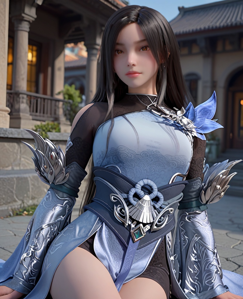 (oriental architecture, elegant decor, sophisticated style:1.1),Kneeling down with hands resting on thighs,,(breasts:1.2),<lora:XL完美世界重瞳女>,miss chongtongnv,solo,raglan sleeve dress,sash,clothes ornaments,shoulder cutout,black hair,long hair,floral print,gauntlets,vambraces,dicoria,shawl,streaked hair,, zPDXL2, score_9, score_8_up, score_7_up BREAK realistic, masterpiece,best quality, highly detailed,, zPDXL3, zPDXL2,zPDXL, zPDXLxxx, zPDXLrl,