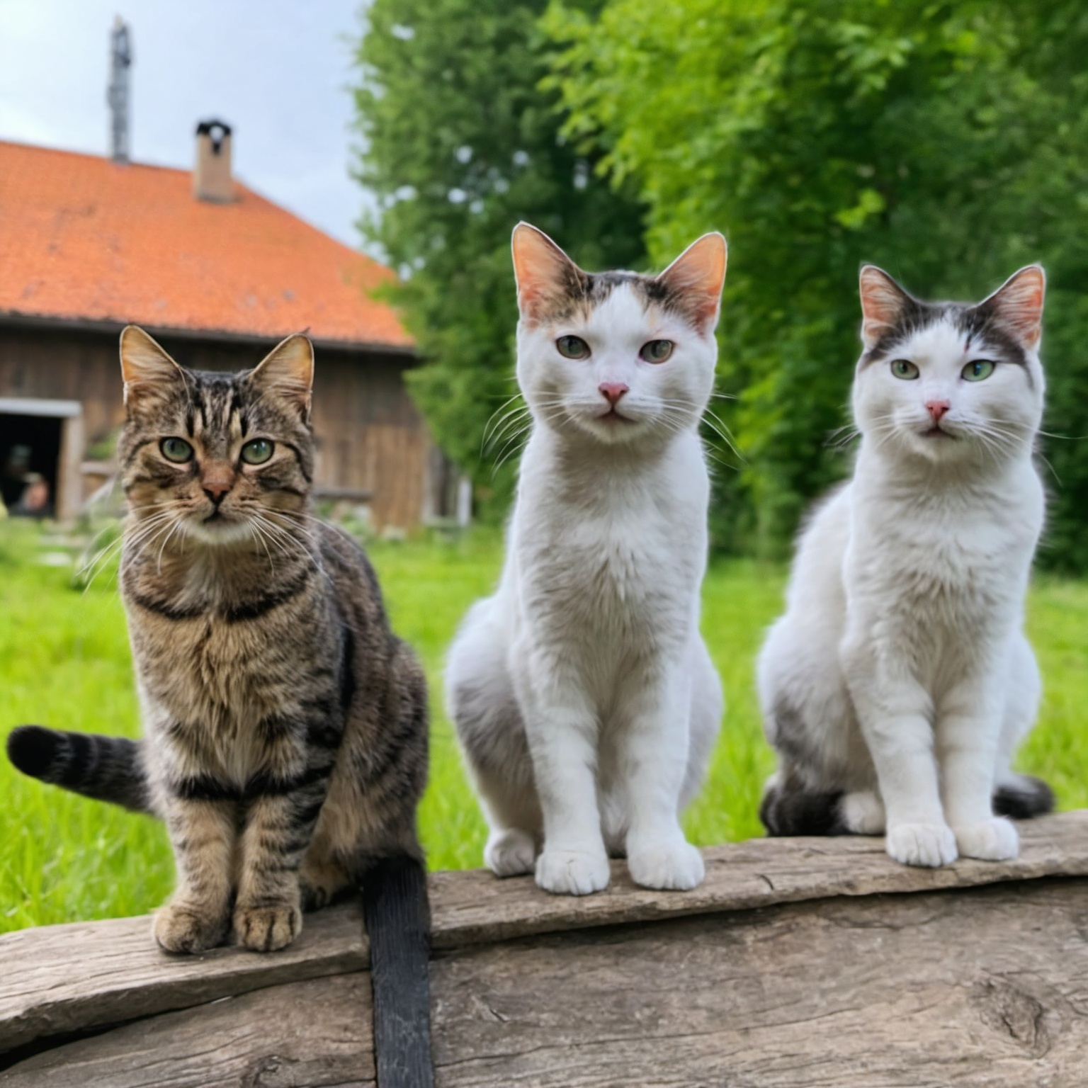 Fantastical multiple cats,  The German Countryside in background,  Electic Colors on Tensor.Art