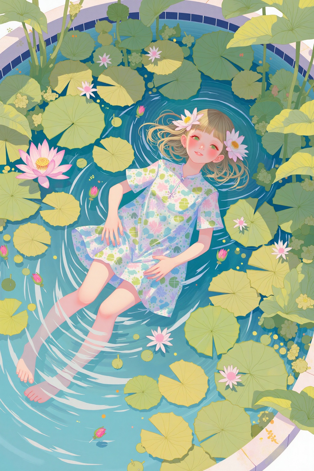 beijihui,A girl soaking in the lotus pond.