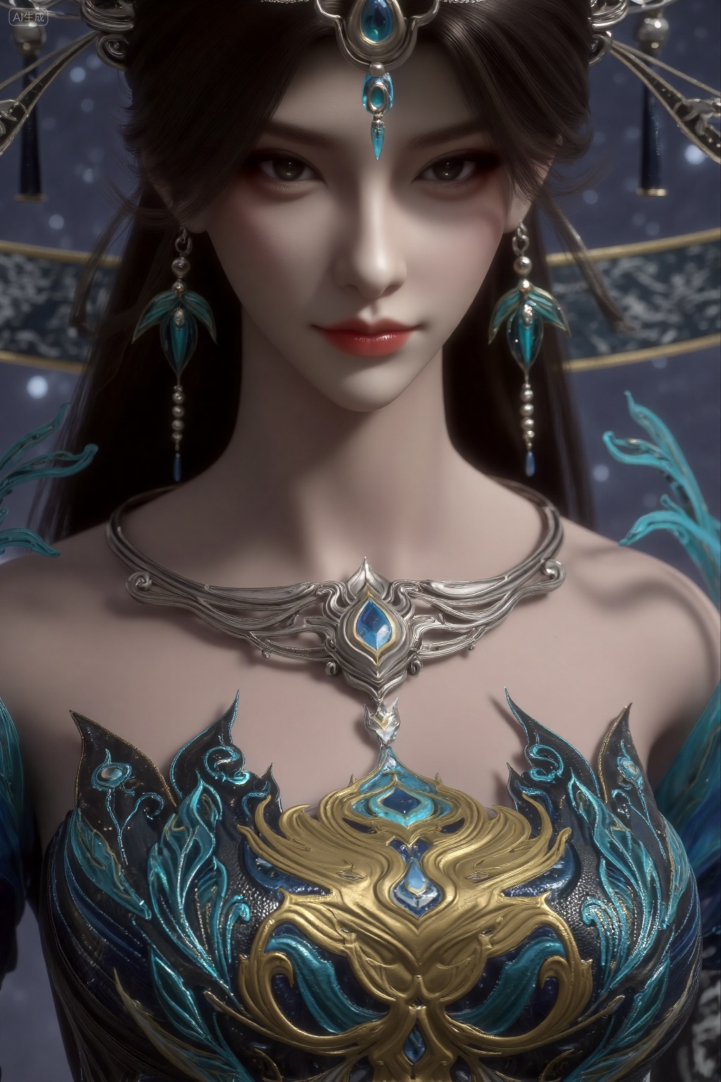 Digital CGI artwork of a slender,fair-skinned woman with long brown hair,wearing an ornate,flowing blue and gold dress with intricate patterns,and a matching headpiece. She poses gracefully against a starry night sky background,exuding elegance and ethereal beauty.,, masterpiece,best quality,astonishing quality,ultimate aesthetics,absurd,best quality,ultimate aesthetics,masterpiece,emotional masterpiece,extraordinary above all,mastery of details,, Negative prompt: ng_deepnegative_v1_75t,(badhandv4:1.2),EasyNegative,(worst quality:2),,nsfw, Steps: 30, Sampler: DPM++ 2M, CFG scale: 3.5, Seed: 1974272356, Size: 1024x1536, Model hash: 062dad72b2, Model: 麦橘超然majicFlus_v1.safetensors, Denoising strength: 0, RNG: CPU, Lora 1: 20250818-1755535685144-0013, Lora Hash 1: 68527fd6dd, Lora Weight 1: 1.0, Controlnet 0: "preprocessor: depth_anything, model: InstantX-FLUX.1-dev-Controlnet-Union-Pro-2.0, weight: 0.6, starting/ending: (0.0, 0.6), resize mode: Crop and Resize, pixel_perfect: False, control mode: Balanced, preprocessor params: (512, None, None)", vae_name: automatic