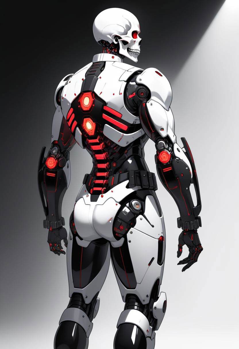 A Hi-Tech cyberpunk style white black red skull suit,  Custom design,  shining body on Tensor.Art