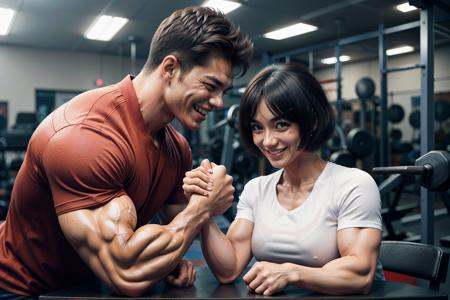 1girl 1man,  armwrestling,  anime style on Tensor.Art