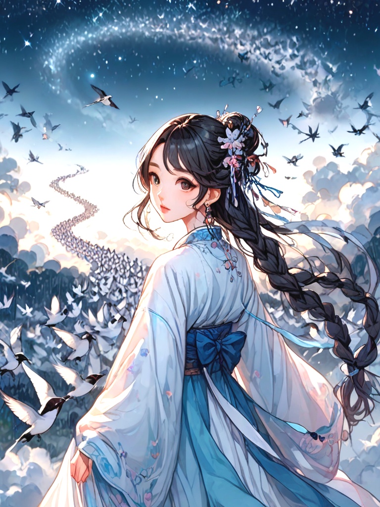 source_anime,  magpie bridge,  birds flock on Tensor.Art