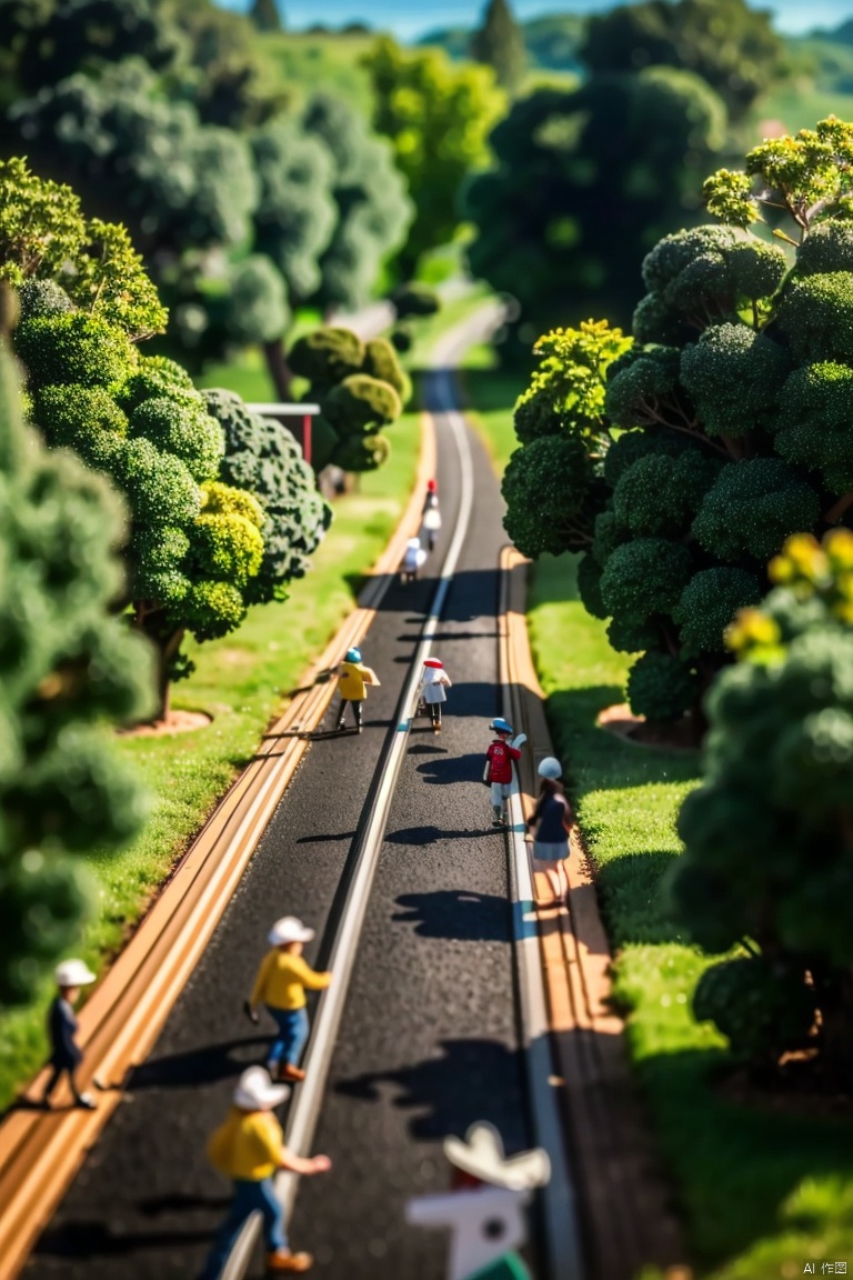 ((HRD, HUD, 8K)),((masterpiece, best quality)), highly detailed, soft light,Lilliput, multiple boys, blurry, walking, outdoors, depth of field, multiple girls, day, pants, 6+boys, road, scenery<lora:EMS-384041-EMS:0.800000>