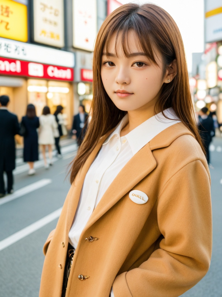 best quality,  commercial a young girl 18yo skin skin-color color stand in japan,  osaka on Tensor.Art