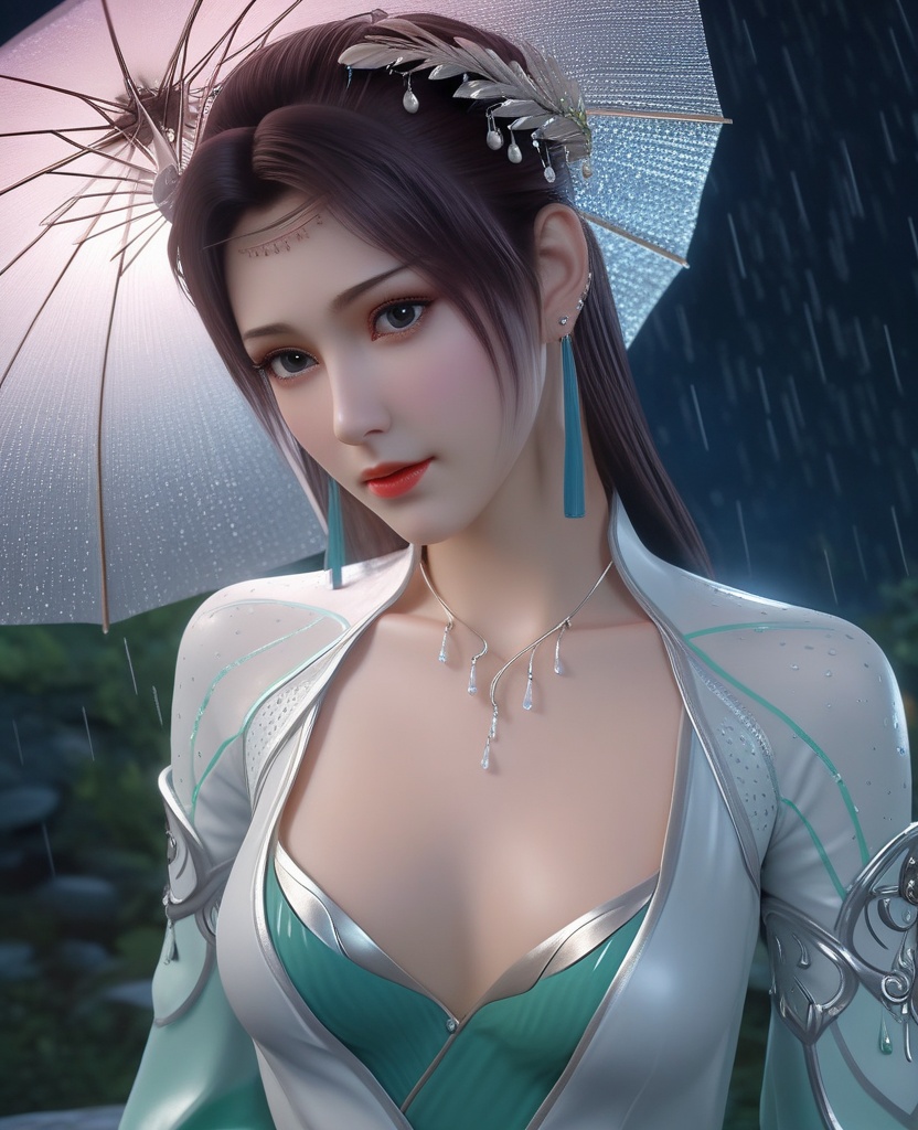 <lora:575-DA-XL-斗破苍穹-云韵-绿服:0.8>(,1girl, ,best quality, ),looking at viewer, ,ultra detailed 8k cg, ultra detailed background,  ultra realistic 8k cg,          cinematic lighting, cinematic bloom, (( , )),,  , unreal, science fiction,  luxury, jewelry, diamond, pearl, gem, sapphire, ruby, emerald, intricate detail, delicate pattern, charming, alluring, seductive, erotic, enchanting, hair ornament, necklace, earrings, bracelet, armlet,halo,masterpiece, (( , )),,  ,cherry blossoms,(((, night,night sky,,  ultra high res, (photorealistic:1.4), raw photo, 1girl, , rain, sweat, ,wet, )))(( , ))   (cleavage), (),