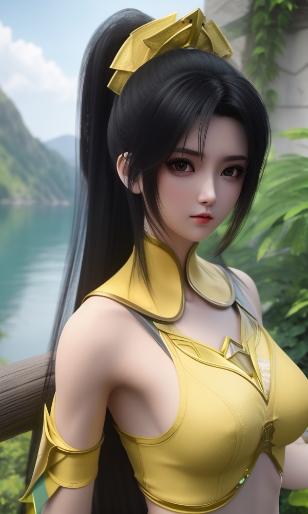 (,1girl, ,best quality, ),looking at viewer, <lora:401-DA-大主宰-叶轻灵:0.8> ,ultra detailed 8k cg, ultra detailed background,  ,masterpiece, (( , )) ,tamari \(flawless\),lake,upper body,   (()), (),