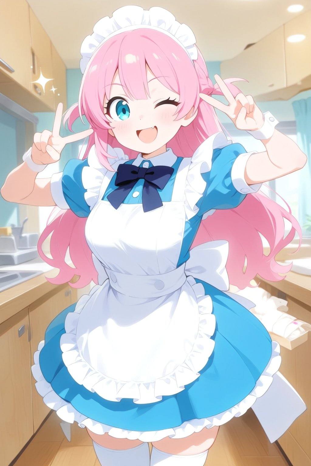 one eye closed,  pink hair,  thighhighs on Tensor.Art