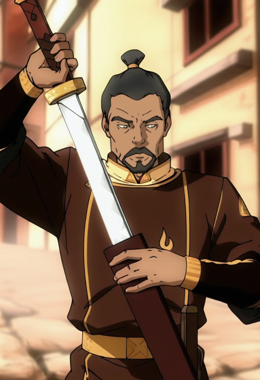 In the avatar TV animation style,  Master_Piandao,  weapon on Tensor.Art