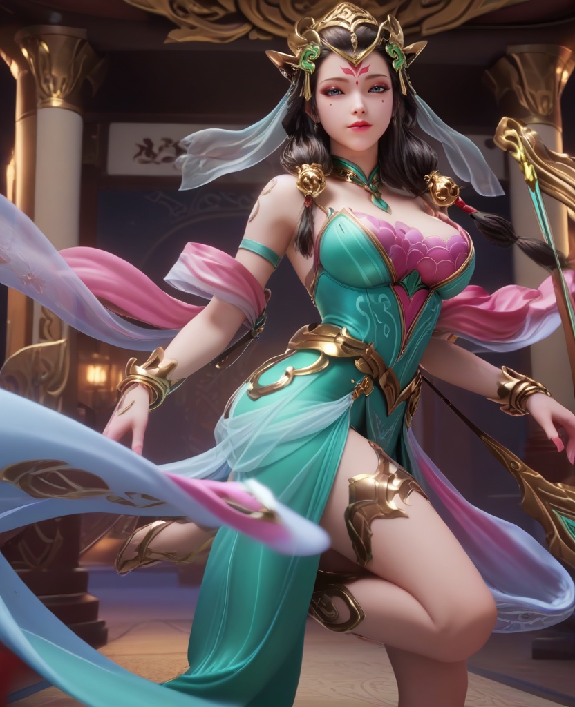 (oriental architecture, elegant decor, sophisticated style:1.1),(paddleboarding,huge waves:1.1),(large breasts:1.2),(veil:1.1),<lora:XL16王者荣耀杨玉环:0.95>,miss yangyuhuan,green stain mermaid evening gown,pink bra,blue eyes,mole under eye,eyeshadow,forehead mark,black hair,long hair,braid,hair ornament,makeup,bare shoulders,pink silk shawl,bracelet,belt,anklet,, score_9,score_8_up,score_7_up,score_6_up,score_5_up,score_4_up,3d rendering,tag1,tag2, Cinematic Lighting,backlighting,, zPDXL3, zPDXL2,zPDXL, zPDXLxxx, zPDXLrl,