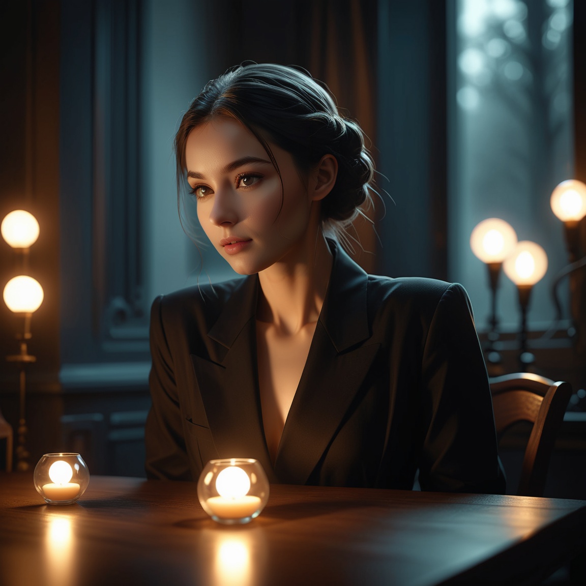 cinematic film still high quality,  black over black,  top soft light on Tensor.Art