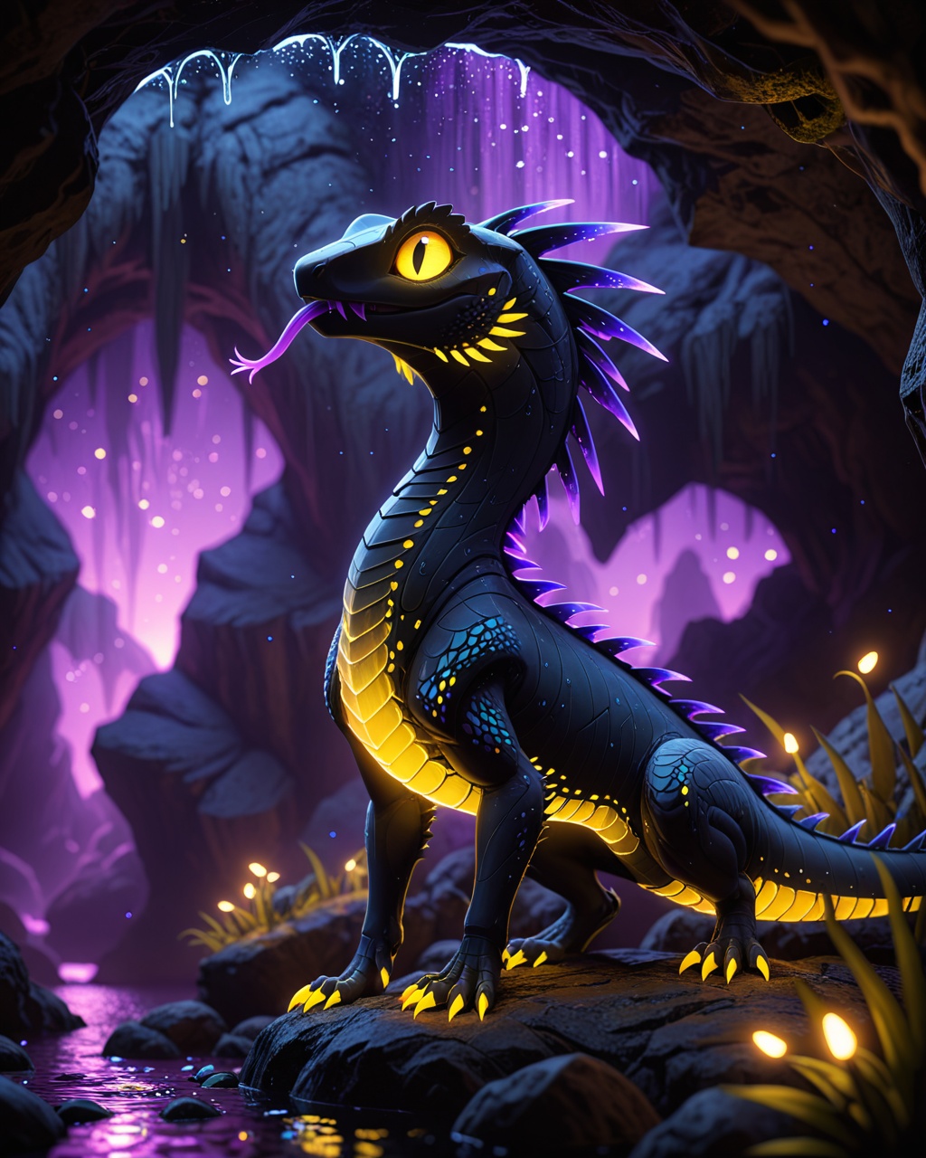 quadruped feral lizard \(rain world\),  bioluminescence,  short limbs on Tensor.Art