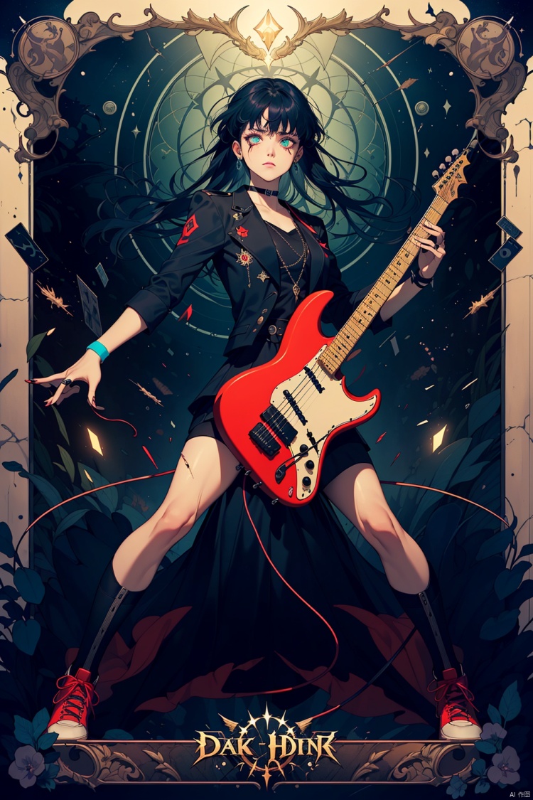 (best quality), (top quality), (dark), (full body), (melancholy), (sadness), (agony), (terror), (horror), (vibrant colors, neon), (realistic photo), (real photo) dark women's musical band, (vocalist, guitarist, drummer and bassist)<lora:EMS-33085-EMS:0.500000>, <lora:EMS-2249-EMS:0.300000>