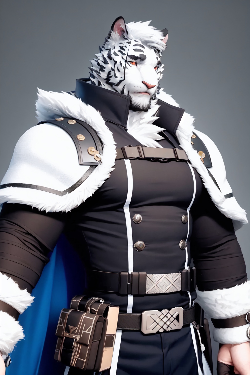 mountain_(arknights),tiger_boy,scar_across_eye,solo,1boy,white_fur,furry_male,muscular_male,bara,scar_on_face,large_pectorals,looking_at_viewer<lora:mountain_(arknights):1>,simple background,white backgroundmasterpiece,best quality, highly detailed, 