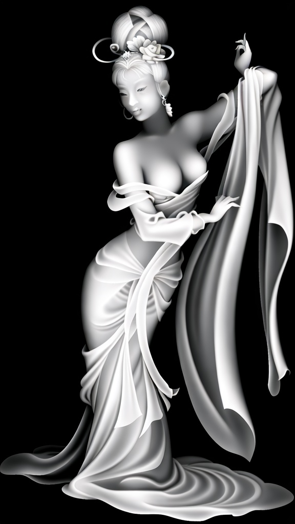 greyscale,  solo,  1girl by 无边落木 on Tensor.Art