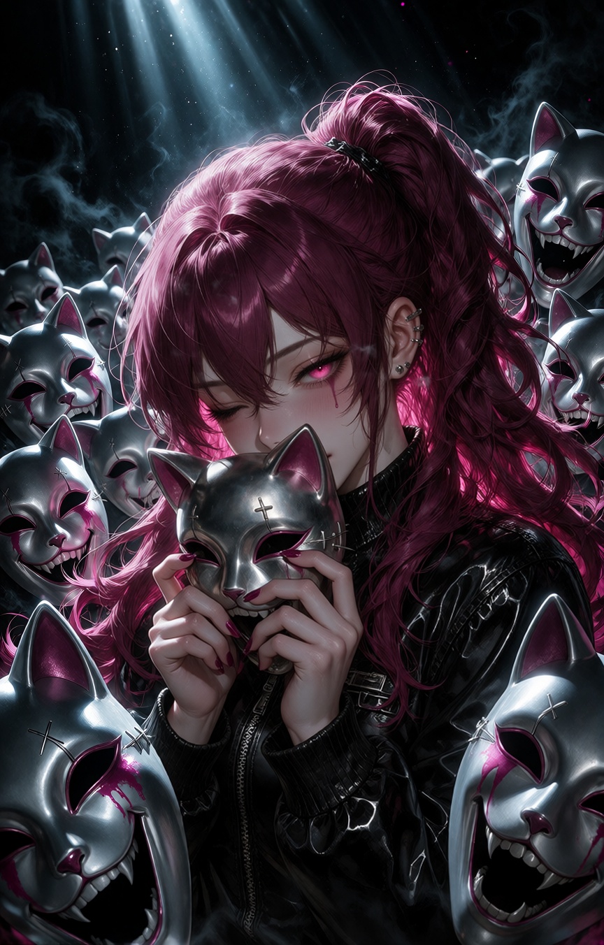 Dark fantasy anime illustration with crisp clean lineart,  glossy semi-realistic cel shading and a moody,  cinematic on Te...