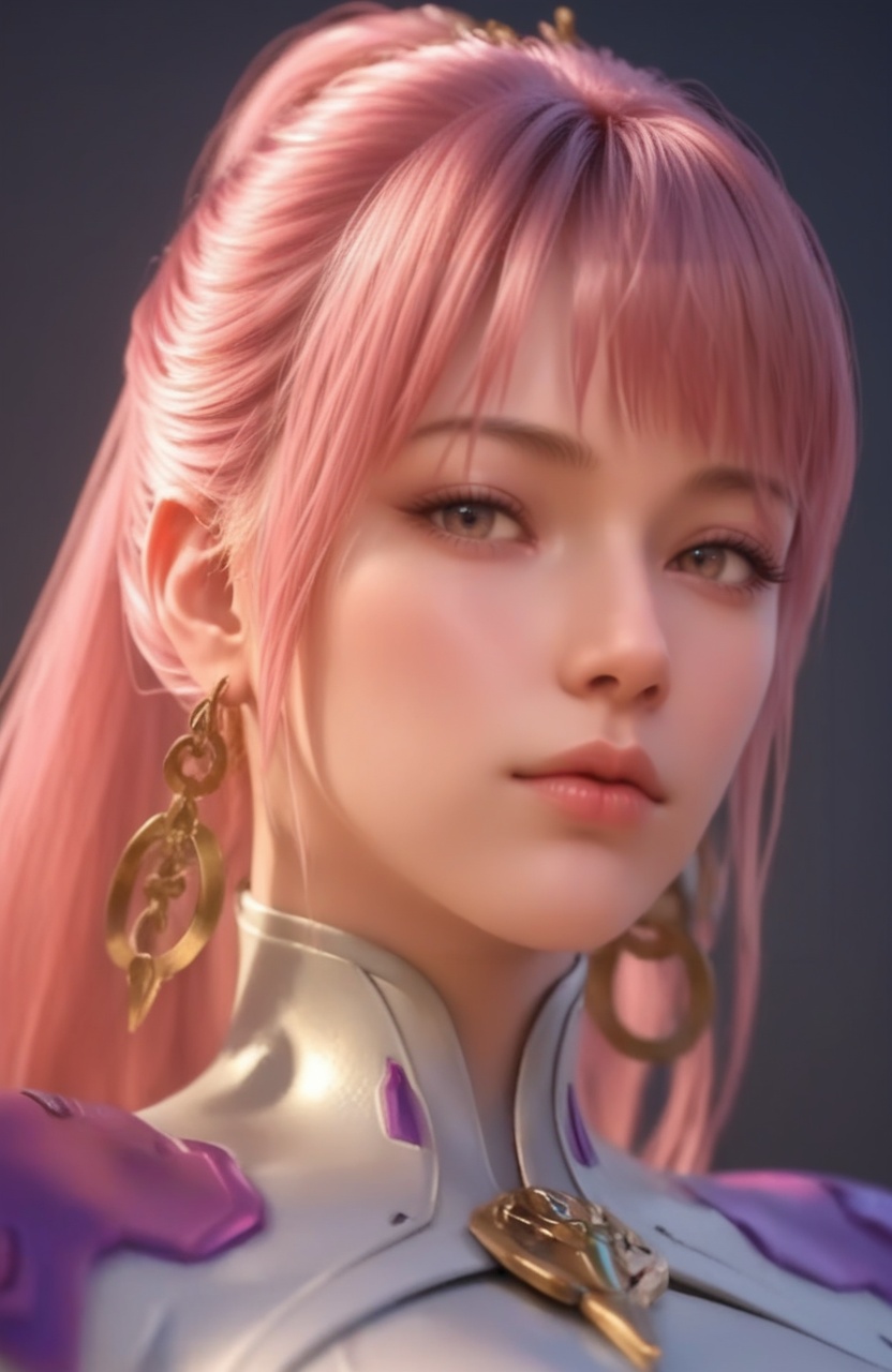 supermodel,score_8_up,score_7_up,hyperdetailed,hyperrealistic,volumetric lighting,focus on face,textured skin,eye lighting,SkinHairDetail,zPDXL,very attractive,Expressiveh,realistic skin,score_9,score_8_up,score_9,score_8_up,1 girls,high cold face,yujie,perfect round large,breasts,jewelry,beautiful eyes,<lora:新步练师:0.8>,bodysuit,breasts,bulianshi,earrings,skin tight,pink hair,close-up,