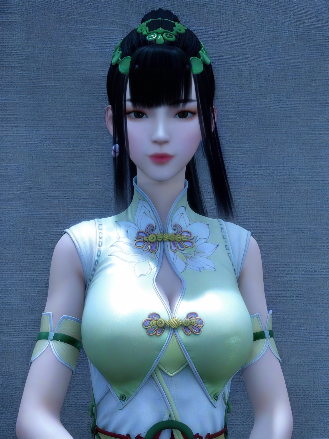score_9,1girl,solo,standing,bangs,hair ornament,earrings,chinese clothes,dress,breasts,black hair,large breasts, lipstick,long hair,looking at viewer,upper body,<lora:SF_ChenYue_Pony_Realism2.3-000004:0.72>,