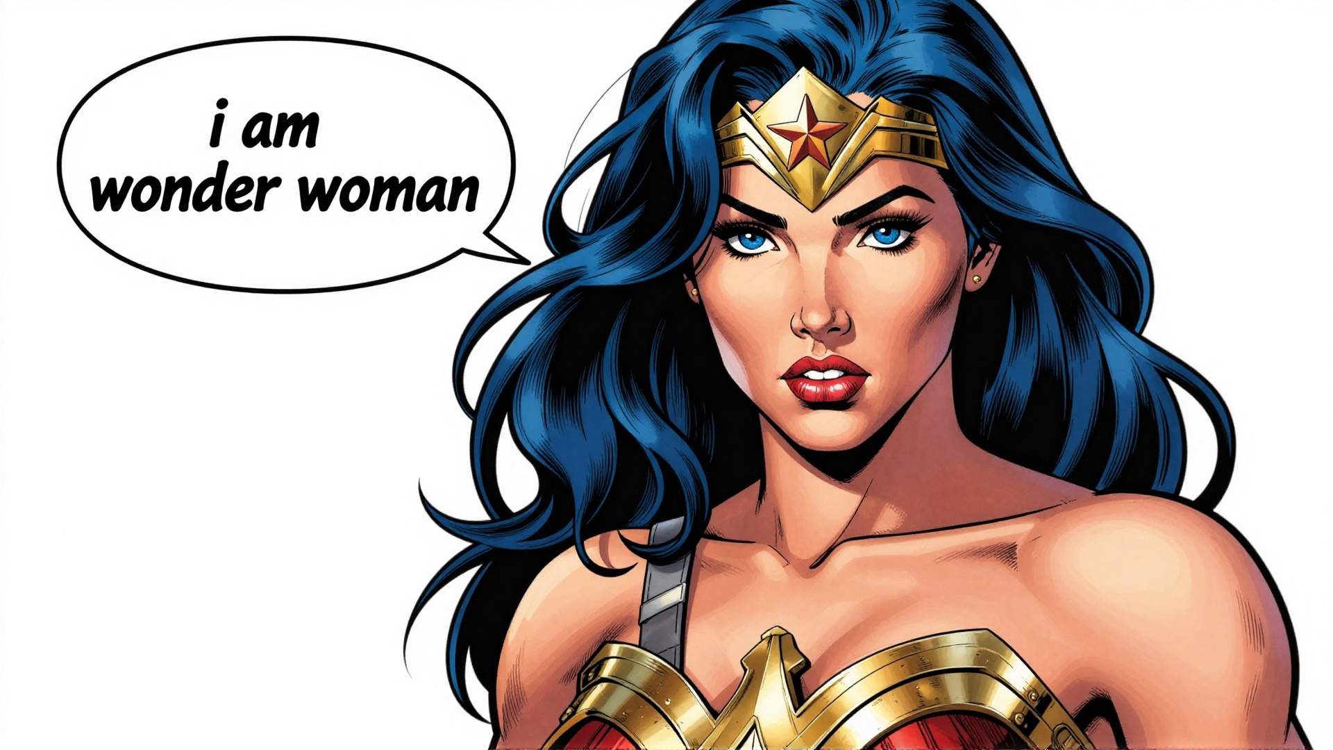 comic book art of cinematic comic book style Drawing Wonder Woman a woman with blue hair and a comic strip,  perfect image...