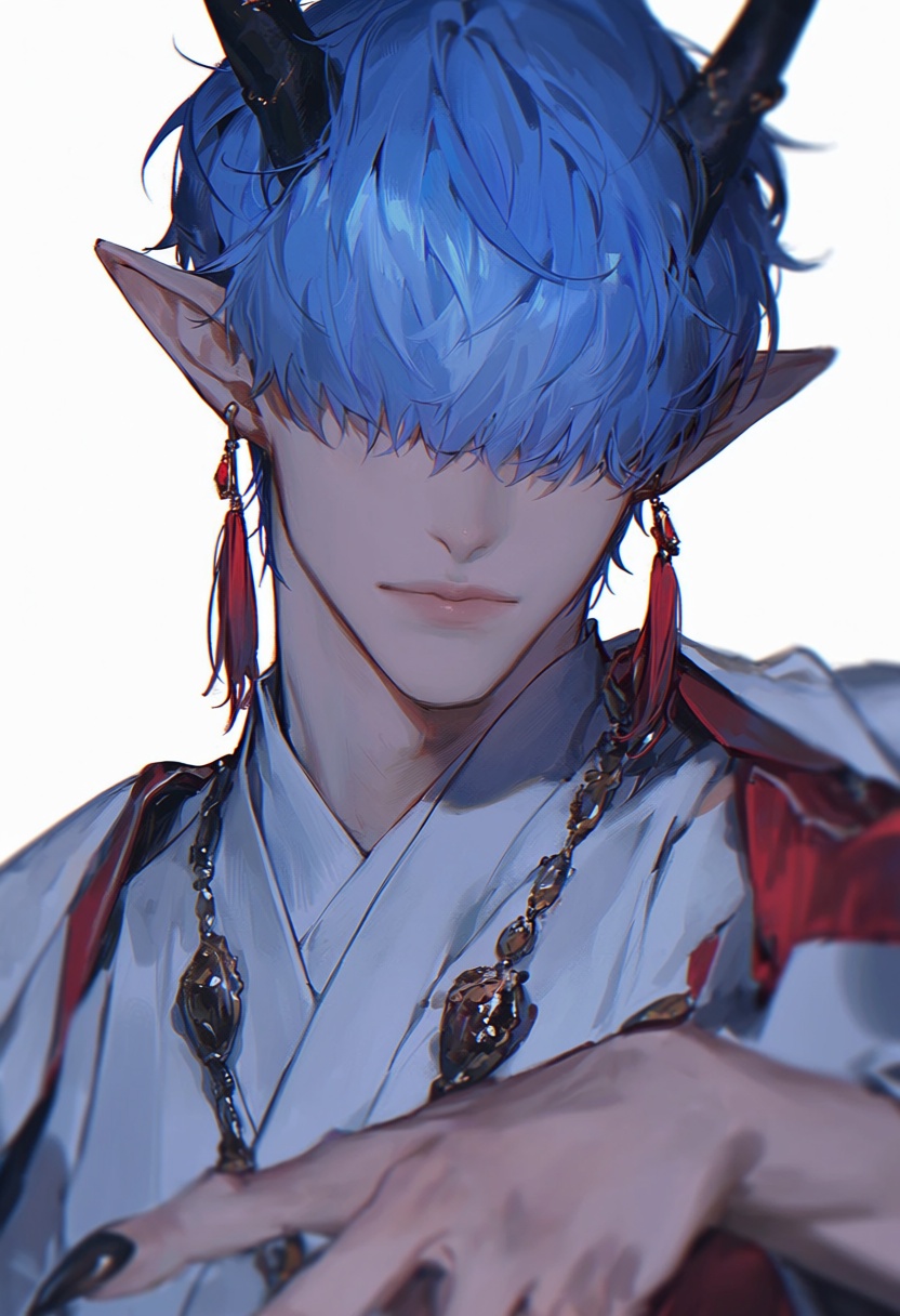 hair_over_eyes,  jewelry,  male_focus on Tensor.Art