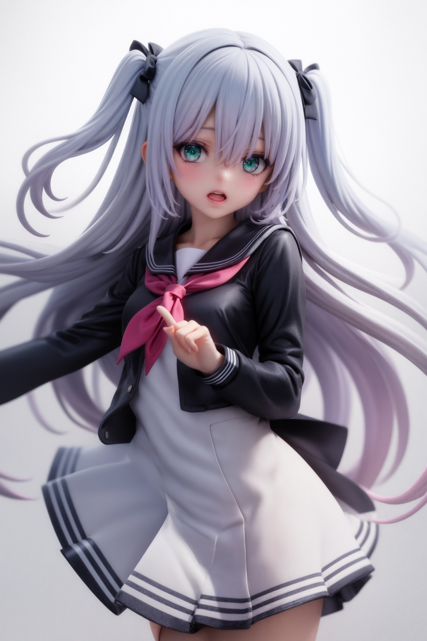 official wallpaper,.,<lora:2细节SYK_Mild detail adjuster_V1.0_256（MAX）:0.45>,.,.,.,.,.,.,1girl,solo,long hair,white background,dress,simple background,looking at viewer,two side up,open mouth,long sleeves,green eyes,sailor collar,blonde hair,bangs,white sailor collar,black dress,hair ornament,neckerchief,bow,very long hair,blue neckerchief,hair bow,black bow,sailor dress,hair between eyes,school uniform,