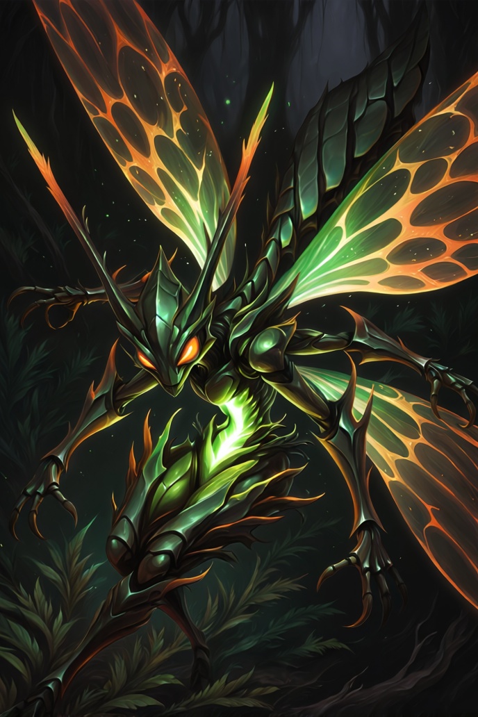 firefly queen,  humanoid insect,  glowing abdomen on Tensor.Art