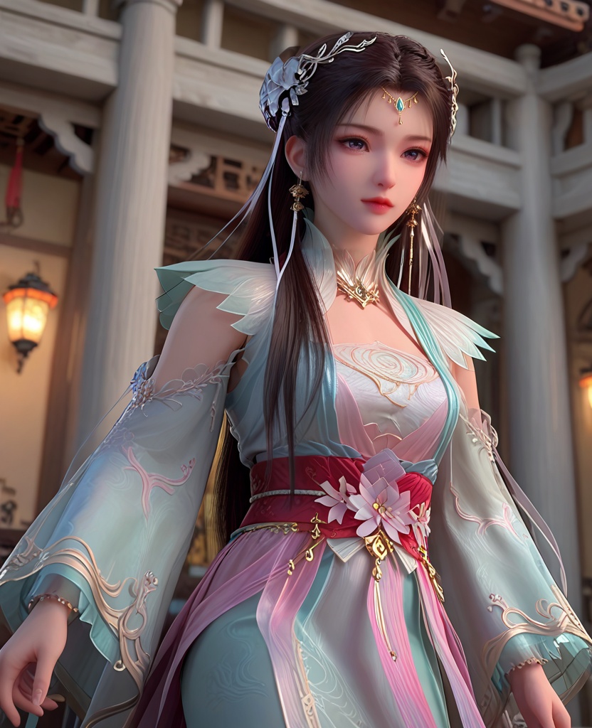 (oriental architecture, elegant decor, sophisticated style:1.1),(practicing judo:1.1),(breasts:1.2),<lora:XL少年白马易文君:0.95>,miss yiwenjun,green dress,corset,pink pelvic curtain,pink fart curtain,red sash,purple eyes,black hair,hair ornament,long hair,jewelry,earrings,hanging hair,, score_9,score_8_up,score_7_up,score_6_up,score_5_up,score_4_up,3d rendering,tag1,tag2, Cinematic Lighting,backlighting,