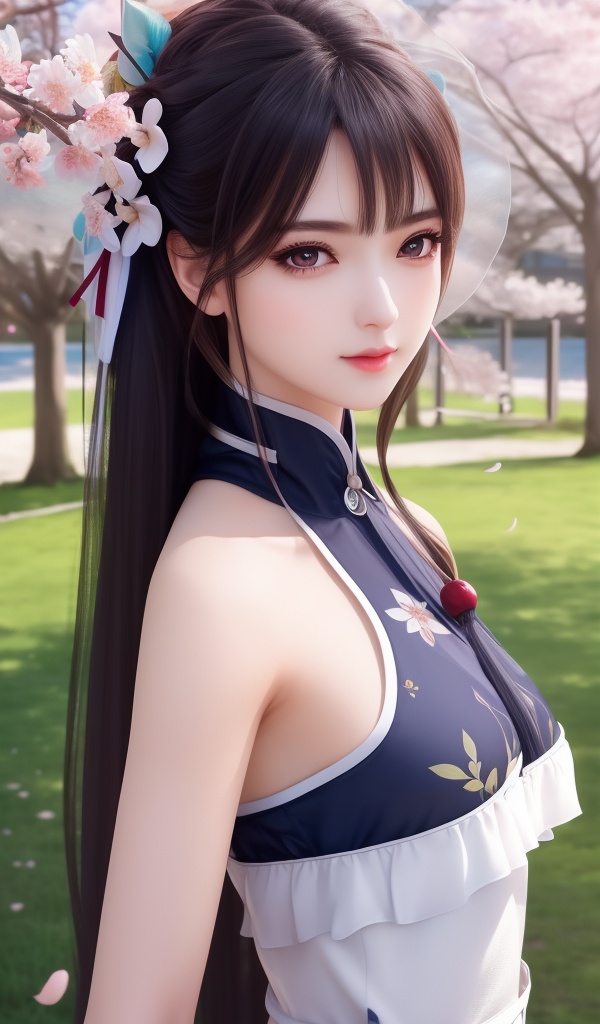 (,1girl, ,best quality, ),looking at viewer, <lora:381-DA-武动乾坤-绫清竹-新模:0.8> ultra detailed background,ultra realistic 8k cg,ultra detailed 8k cg,masterpiece,upper body,  (( , )),, ,science fiction,mole, ultra realistic 8k cg, ,tamari \(flawless\),   ,outdoors, sun,sunlight, cherry blossoms,      (()), (),