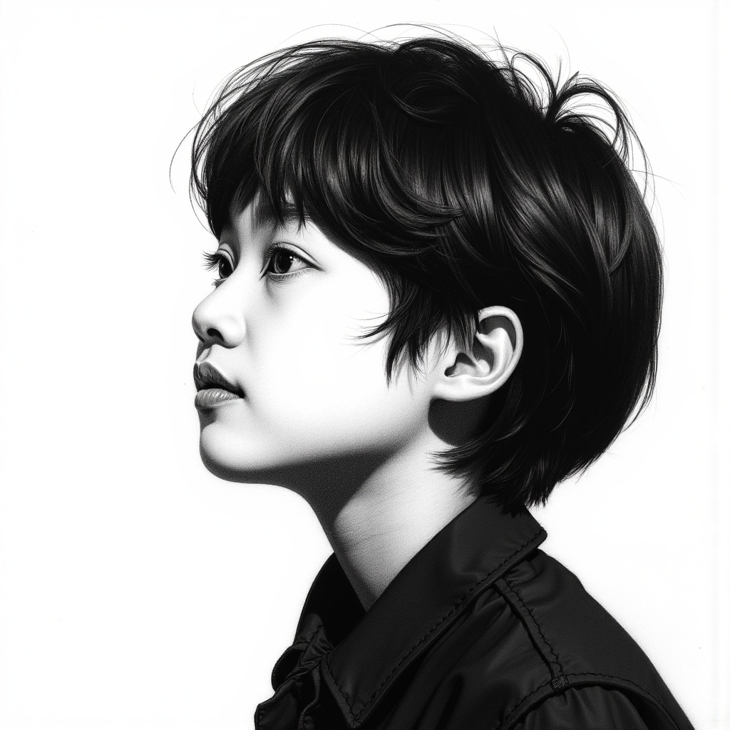 arafed drawing of a woman with a black collared shirt,charcoal portrait,detailed face of a asian boy,side profile waist up portrait,korean artist,detailed charcoal sketch,angle profile portrait,jung gi kim,detailed charcoal drawing,a charcoal drawing,portrait of a japanese ****,charcoal drawing,side profile cenetered portrait,side profile centered portrait,side profile portrait,black and white charcoal sketch,light charcoal drawing,charcoal sketch,portrait drawing,chiaroscuro portrait,rough charcoal sketch,professional portrait drawing,portrait a 1 5 - year - old boy,realistic graphite,charcoal pencil,charcoal and champagne,artsation contest winner,head centered portrait,portrait of 1 5 - year - old boy,realistic. cheng yi,kim jung gi,pencil and charcoal,charcoal on paper,