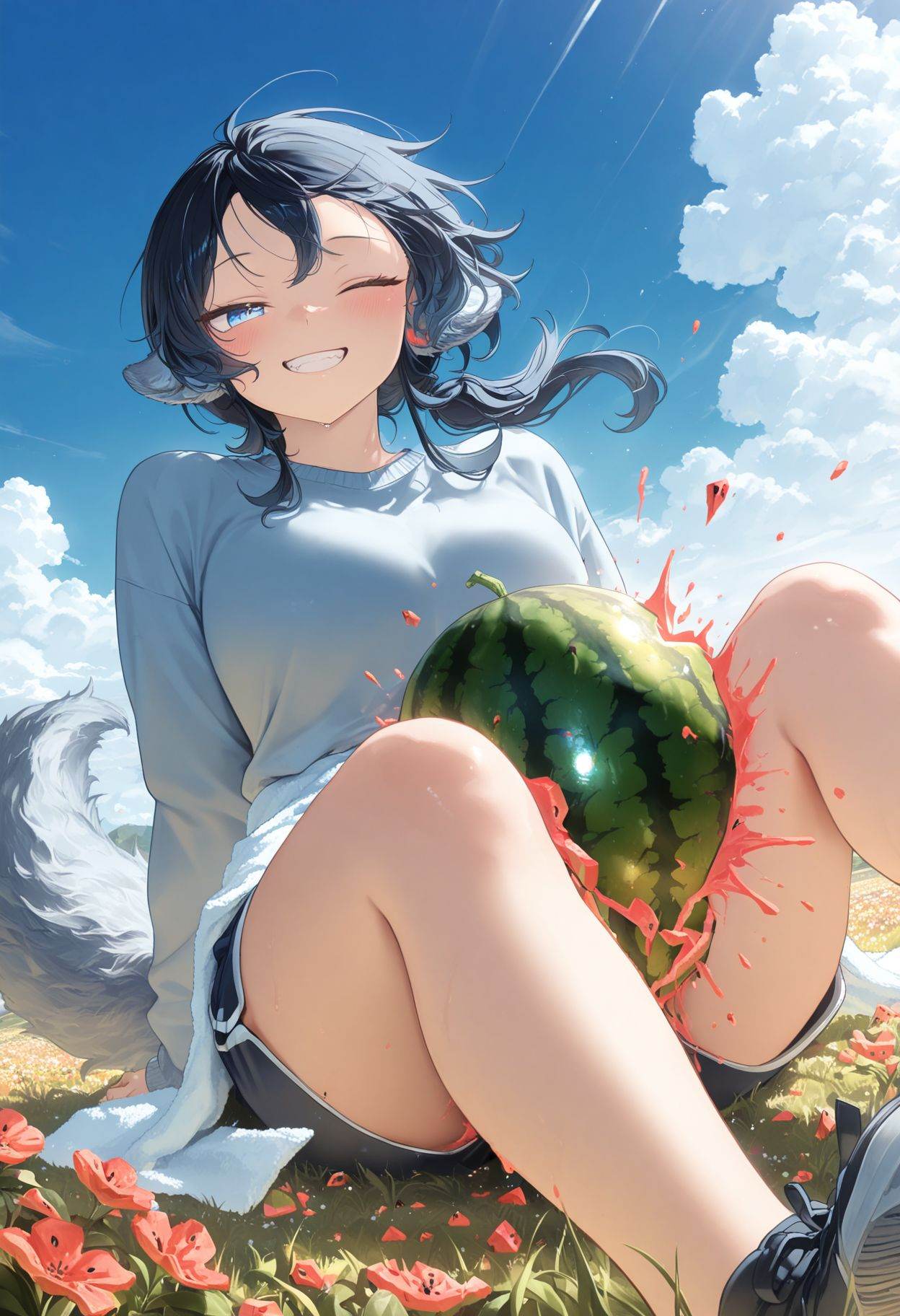 crushing food,  food between thighs, on Tensor.Art