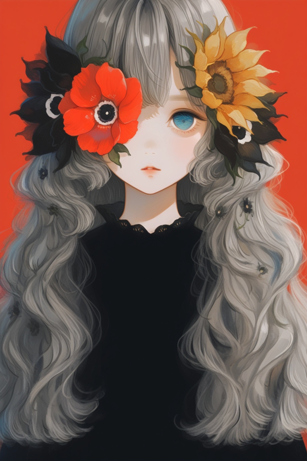 1girl,  anemone (flower),  blue eyes by MissFidonyo on Tensor.Art