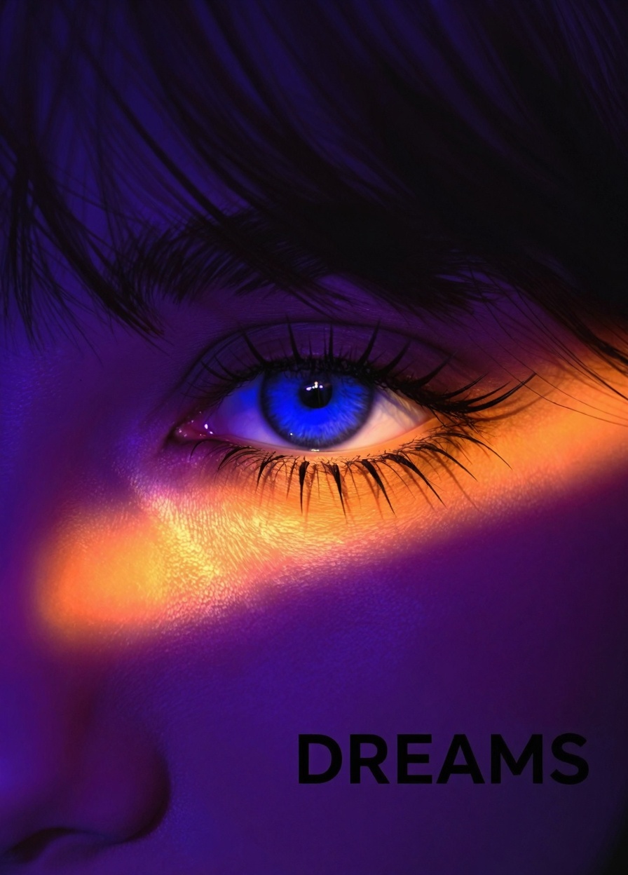 This is a analog raw photograph The image focuses on a close-up of a human eye,  capturing intricate details and vivid col...