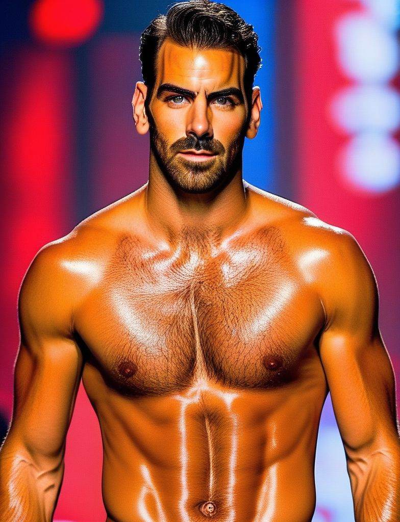 Sacha Baron Cohen a man ,  walking on the ramp participating in Mr. World bikini brief swimwear round,  super realistic on...