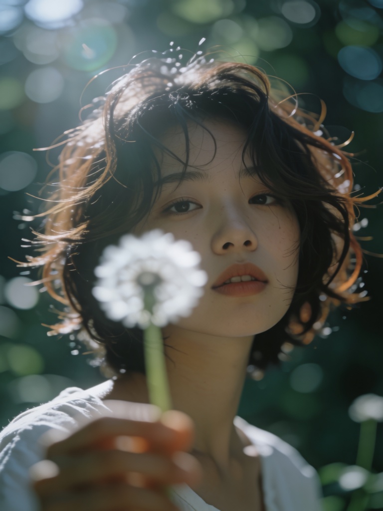A dreamy,  ethereal close-up portrait of a beautiful young Asian woman with short,  messy on Tensor.Art