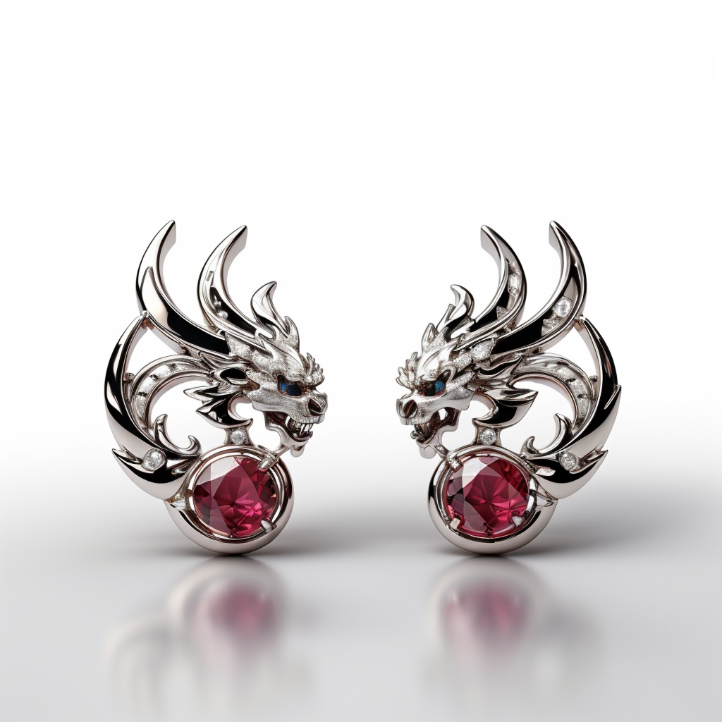 chinese dragon  head shape  structure,side view,minimalist,earring for woman,(jewelry Diamond ),UHD,8K,best quality,4K,UHD,masterpiece,aiguillette,shining jade,((white background)),Symmetrical  structure,red  Emerald gemstones,(slivery:1.5),shining,(ruby),Luxury,<lora:hjyzb-000013:0.8>,red gemstone,Chinese pattern form,(minimalist:1.1),(((slender))),small Skeleton structure,Continuous spray modeling,