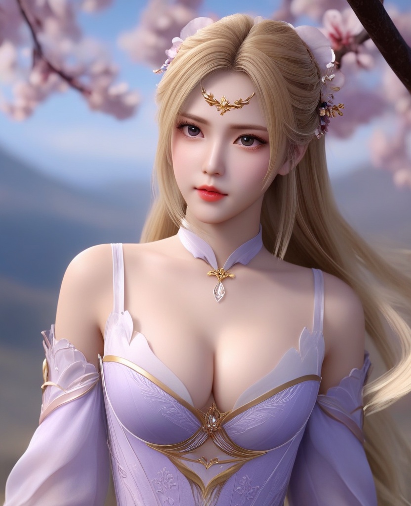 <lora:572-DA-XL-斗罗大陆-千仞雪:1>(,1girl, ,best quality, ),looking at viewer,  ,ultra detailed background,ultra detailed background,ultra realistic 8k cg,, ,masterpiece, (( , )),, , , hyper blossom,    (cleavage), (), ,,