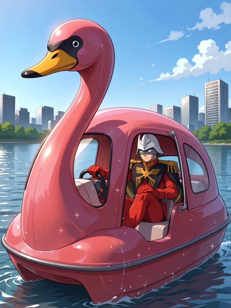swan watercraft,  red watercraft,  steering wheel on Tensor.Art